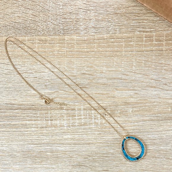 Vegan Leather Blue Snakeskin Gold Bead Chain Pendant Necklace - Picture 2 of 7